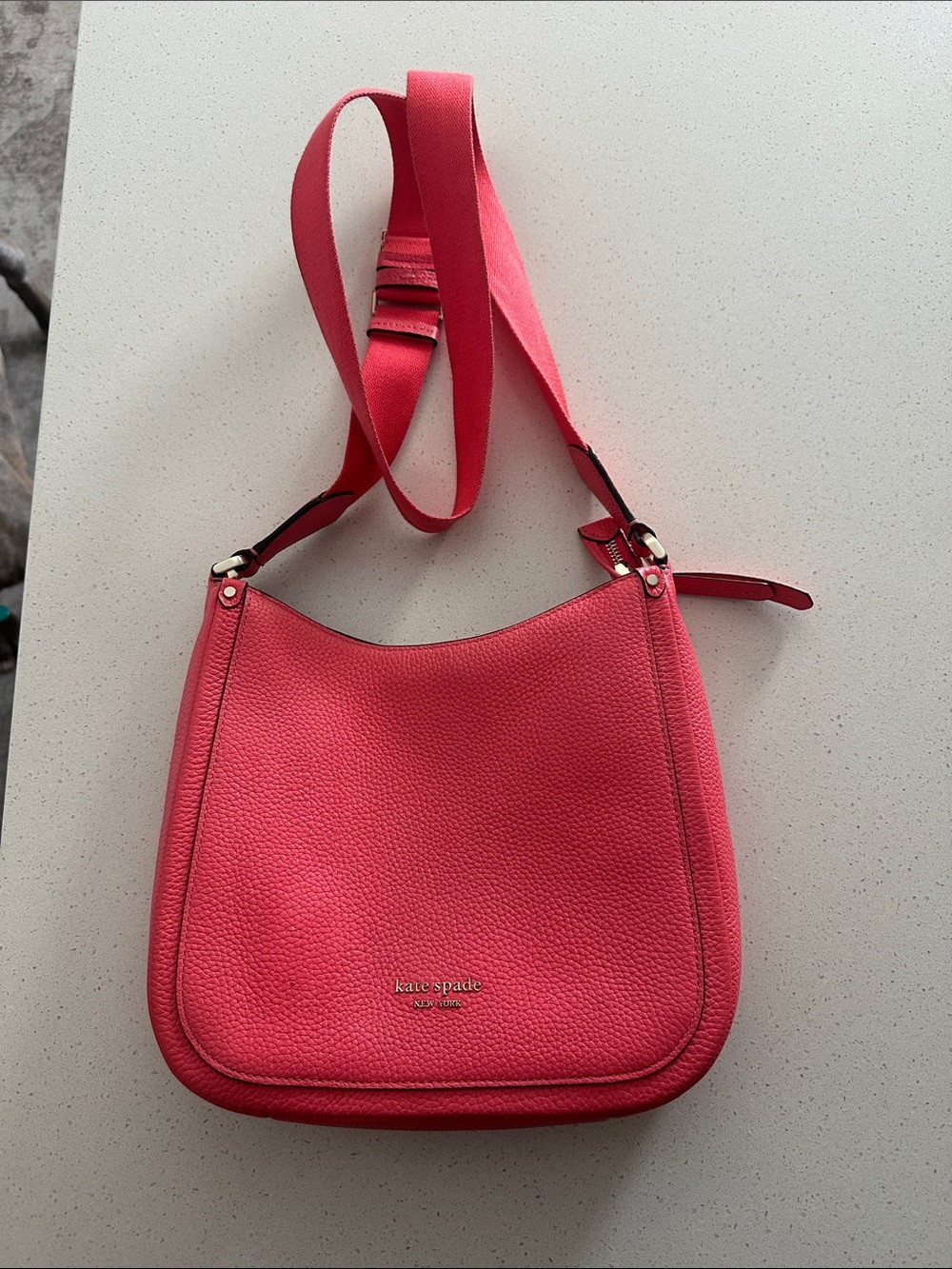 Kate Spade Bright Coral Pink Pebbled Leather Crossbody Bag